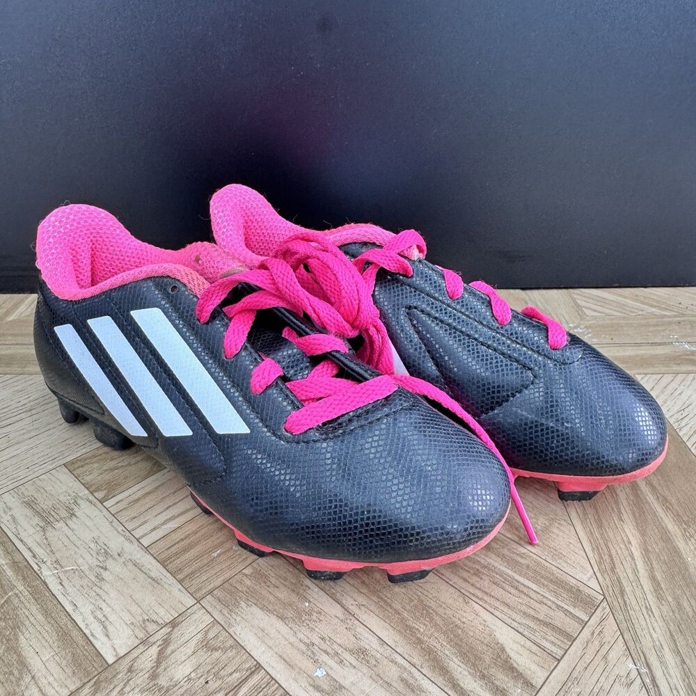 Adidas Kids Size 12 Soccer Cleats B25594 Black White Solar Pink Performance EUC